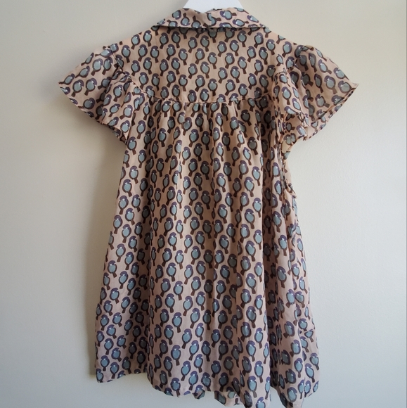 Vintage Lolita short sleeve blouse with bird printed pattern, bow front, Large - Picture 2 of 5